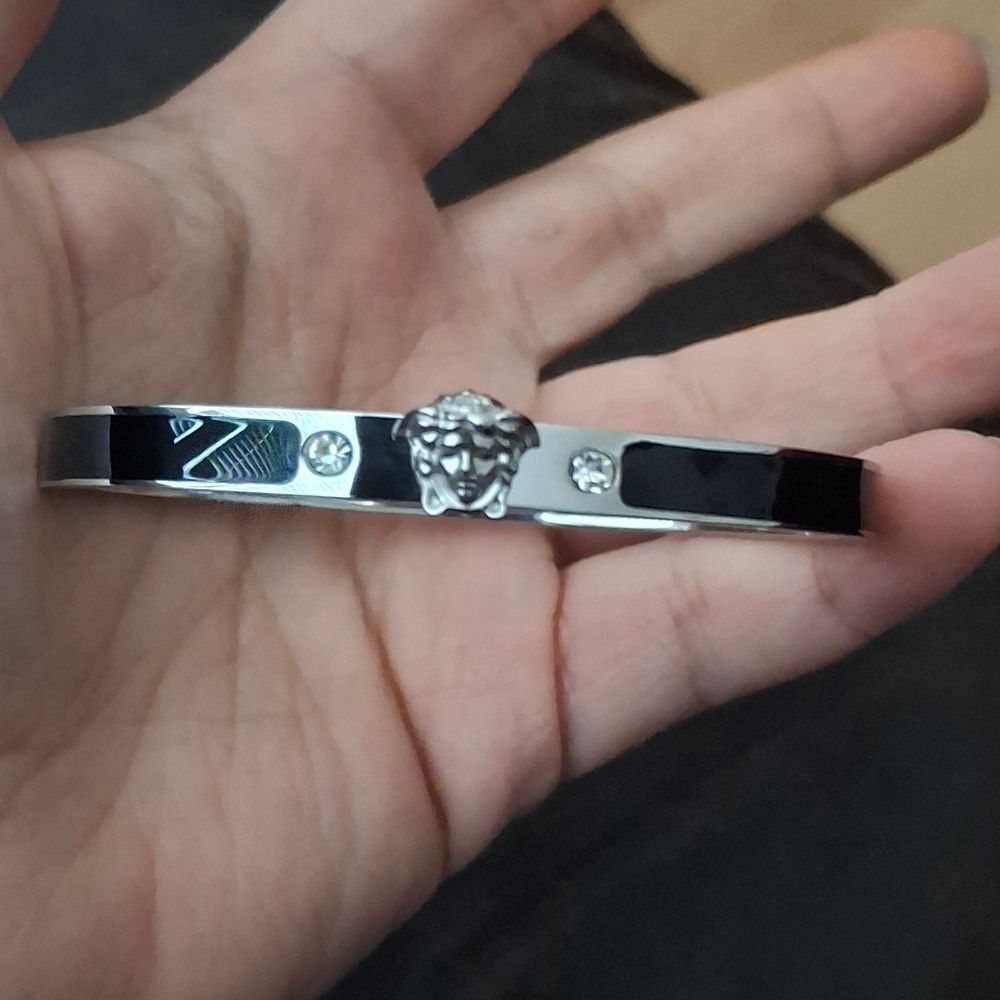 18K Gold Plated Silver Medusa Head Black Oil Drip  Diamond Bracelet